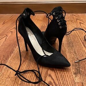Black pumps with ankle strap, size 8.5